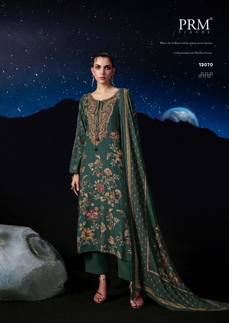 Moon By Prm Viscose Pashmina Printed Fancy Work Dress Material
